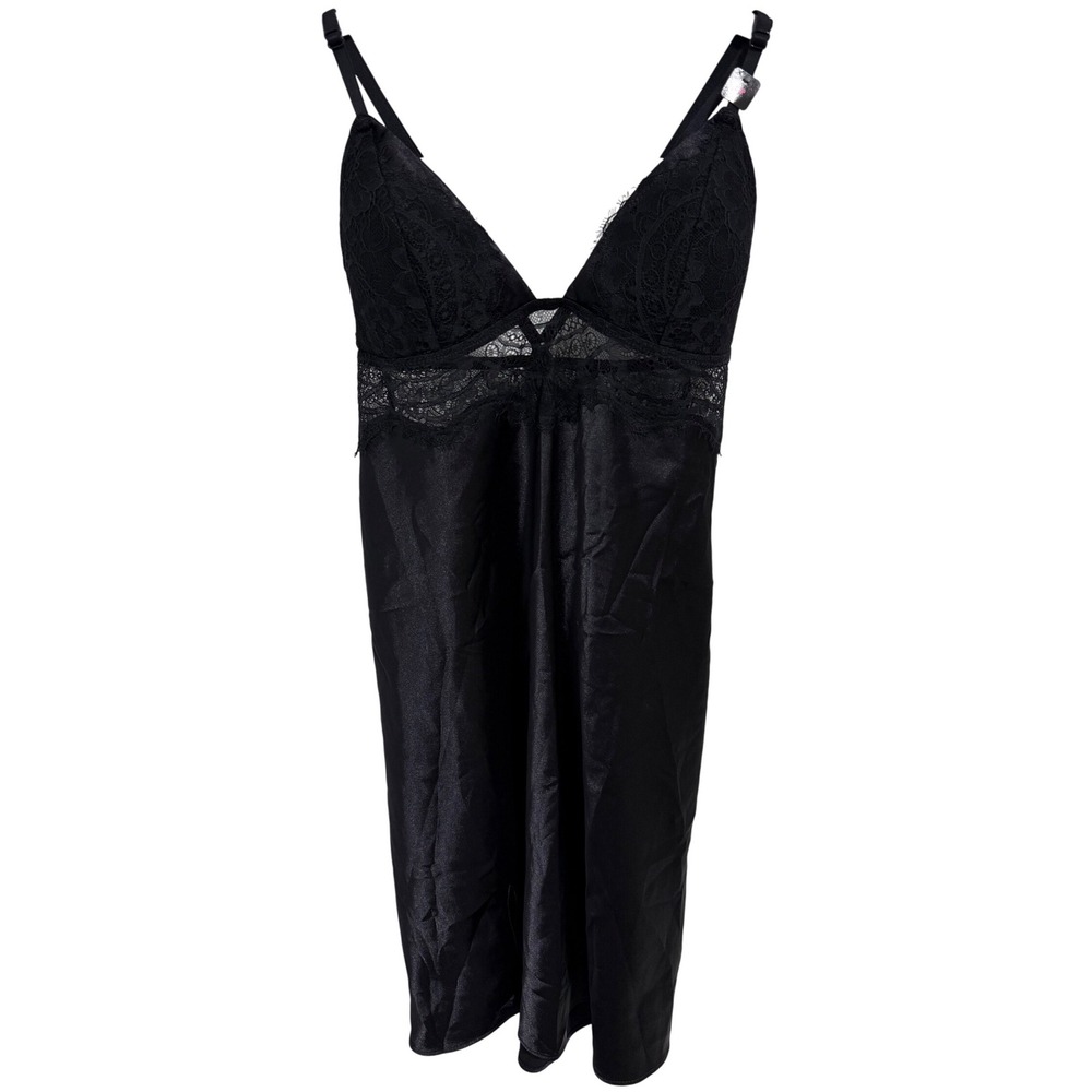 La Senza Black Lace Top Satin Slip Dress Mini‎ Lingerie Size S NWT